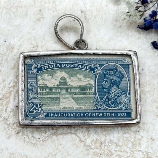 Antique framed postage stamp from India New Delhi1931 Blue