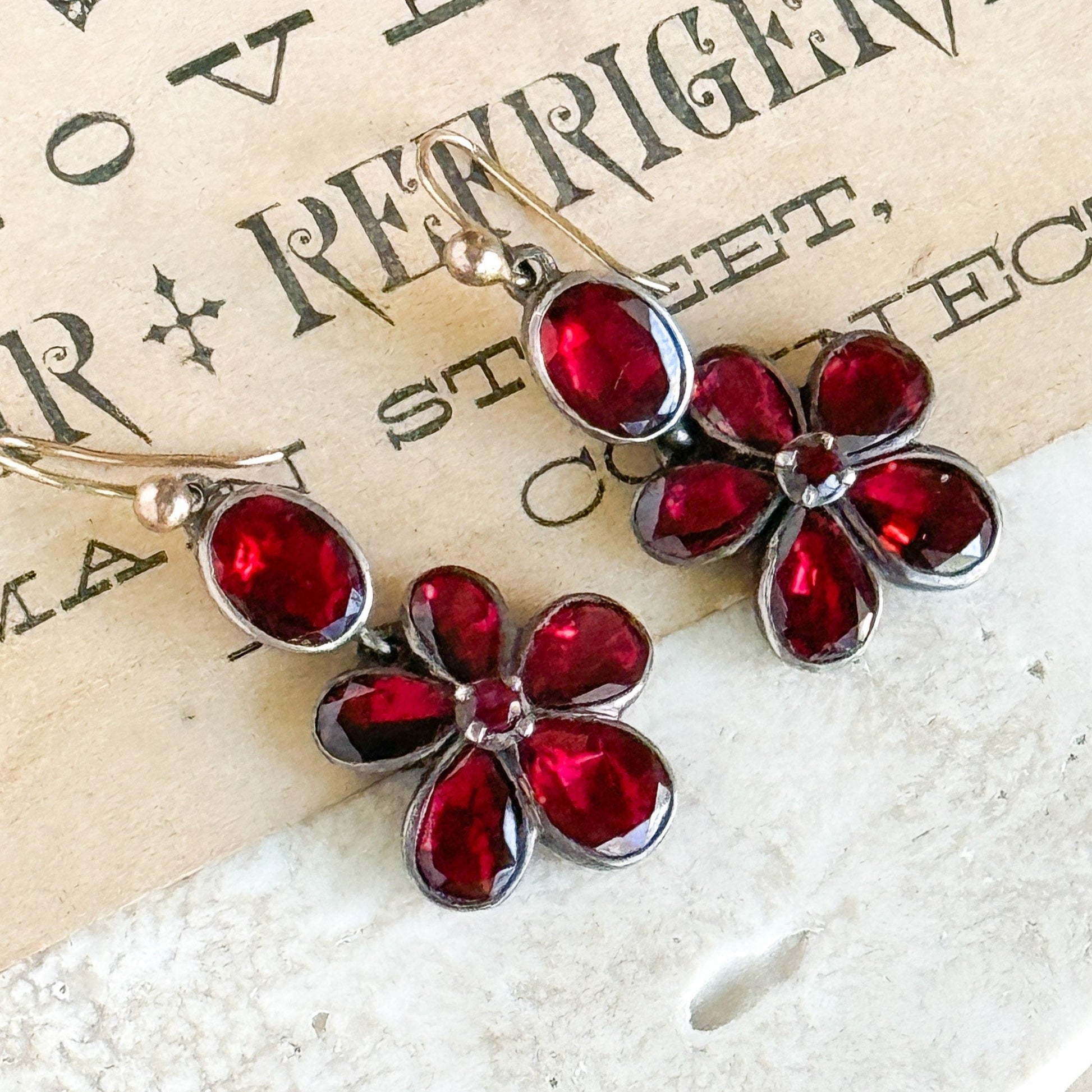 foiled garnet earrings antique