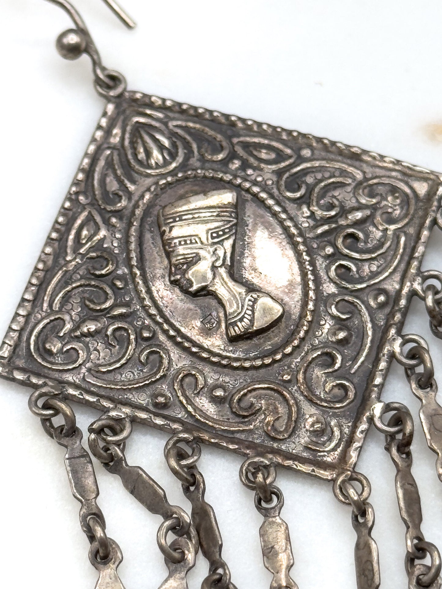 HUGE Vintage Egyptian revival earrings, Silver egyptian revival Nefertiti earrings 1970s