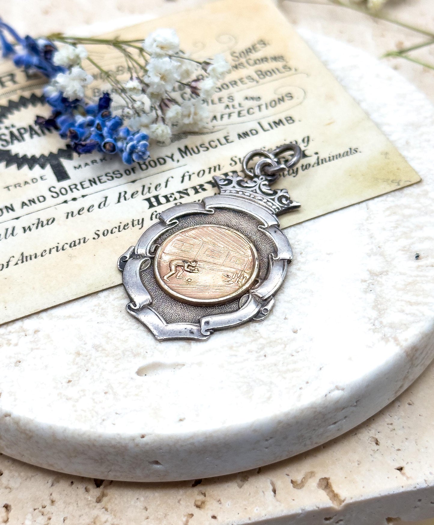 Antique Silver Bowling Pendant 1920s Vintage Bowling Medal Mens Fob Pendant