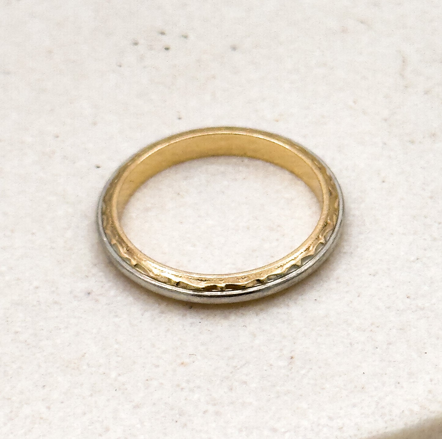 Vintage Midcentury Ring Two Tone Gold 14K Gold Engine Turned Vintage Ring