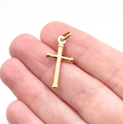 Vintage textured Cross Pendant Charm in 14K Gold
