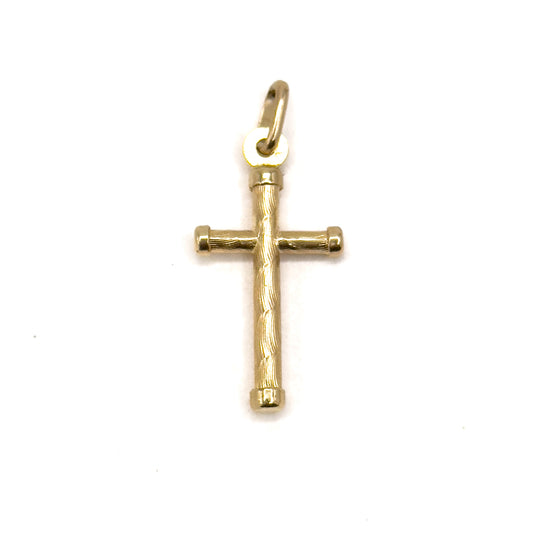 Vintage textured Cross Pendant Charm in 14K Gold