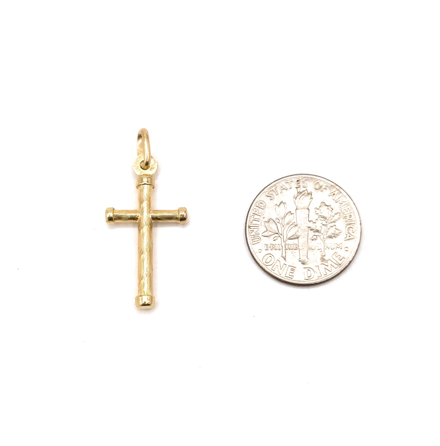 Vintage textured Cross Pendant Charm in 14K Gold