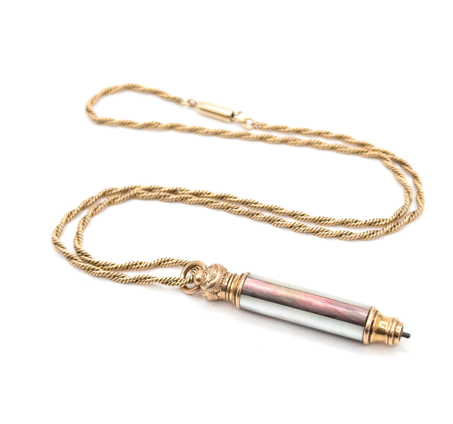 Antique Mother of Pearl Telescopic Pencil on Chain