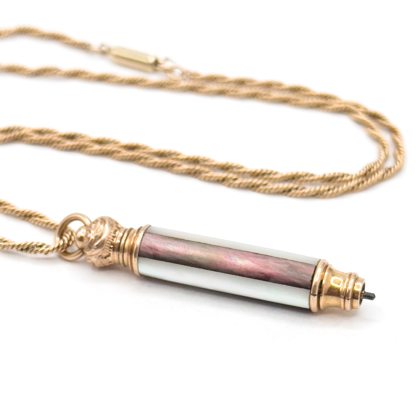 Antique Mother of Pearl Telescopic Pencil on Chain