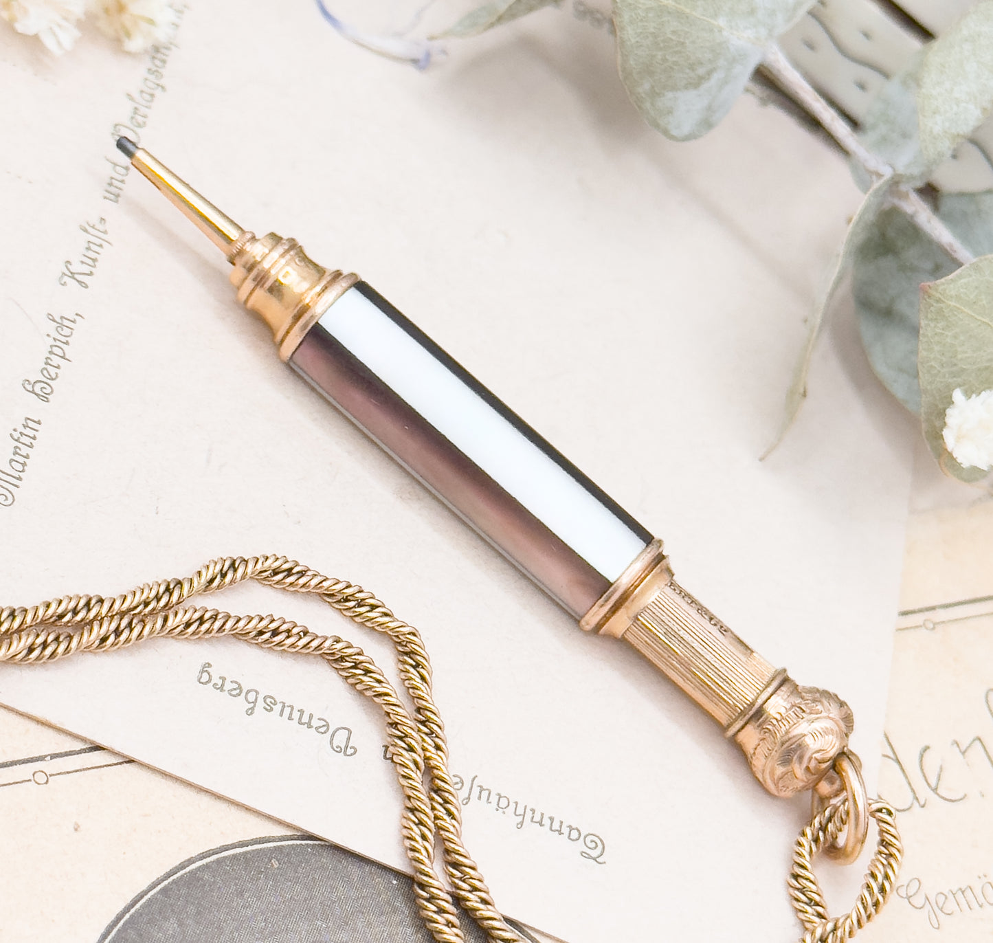 Antique Mother of Pearl Telescopic Pencil on Chain