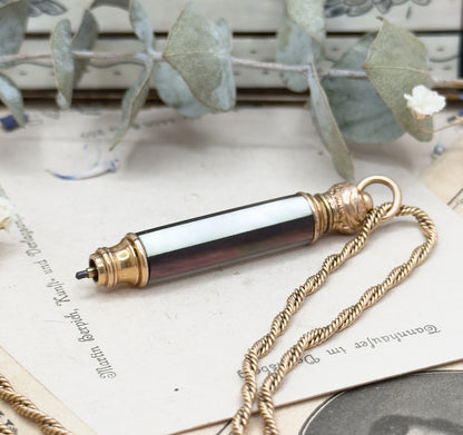 Antique Mother of Pearl Telescopic Pencil on Chain