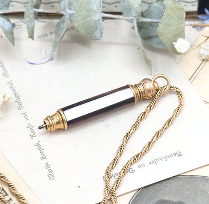 Antique Mother of Pearl Telescopic Pencil on Chain