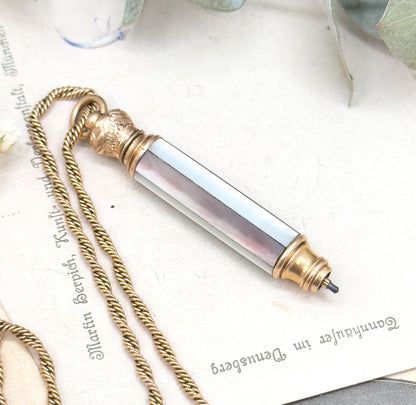 Antique Mother of Pearl Telescopic Pencil on Chain
