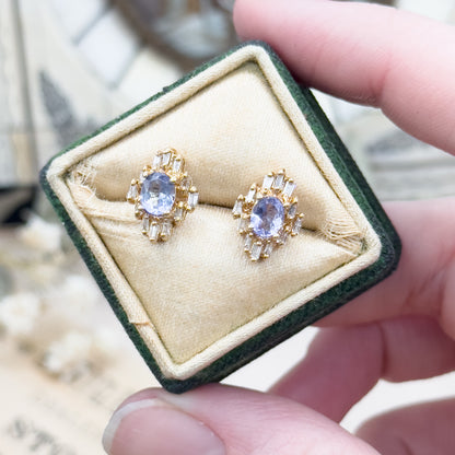 Vintage Tanzanite & Diamond Stud Earrings in 14K Gold