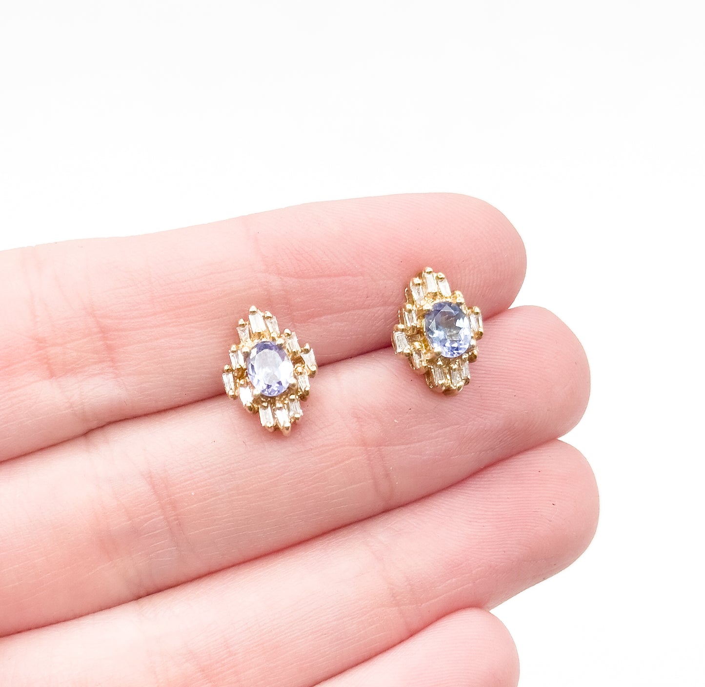 Vintage Tanzanite & Diamond Stud Earrings in 14K Gold