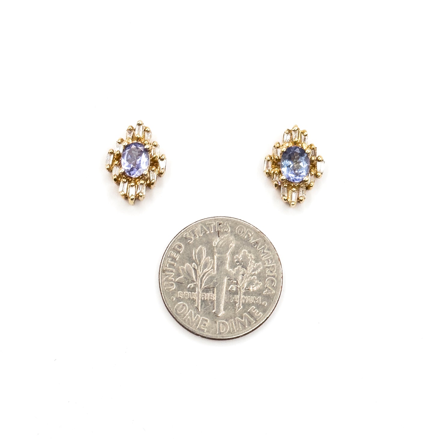 Vintage Tanzanite & Diamond Stud Earrings in 14K Gold