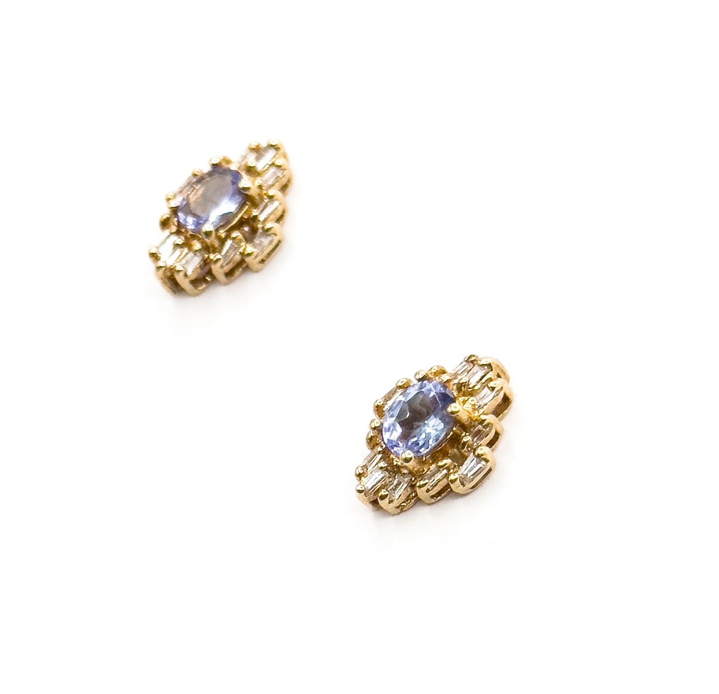 Vintage Tanzanite & Diamond Stud Earrings in 14K Gold