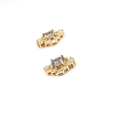 Vintage Tanzanite & Diamond Stud Earrings in 14K Gold