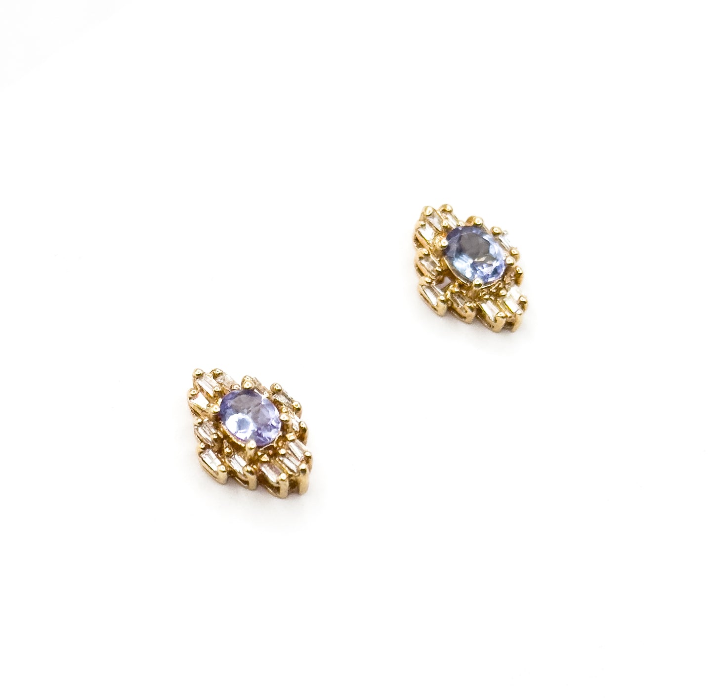 Vintage Tanzanite & Diamond Stud Earrings in 14K Gold