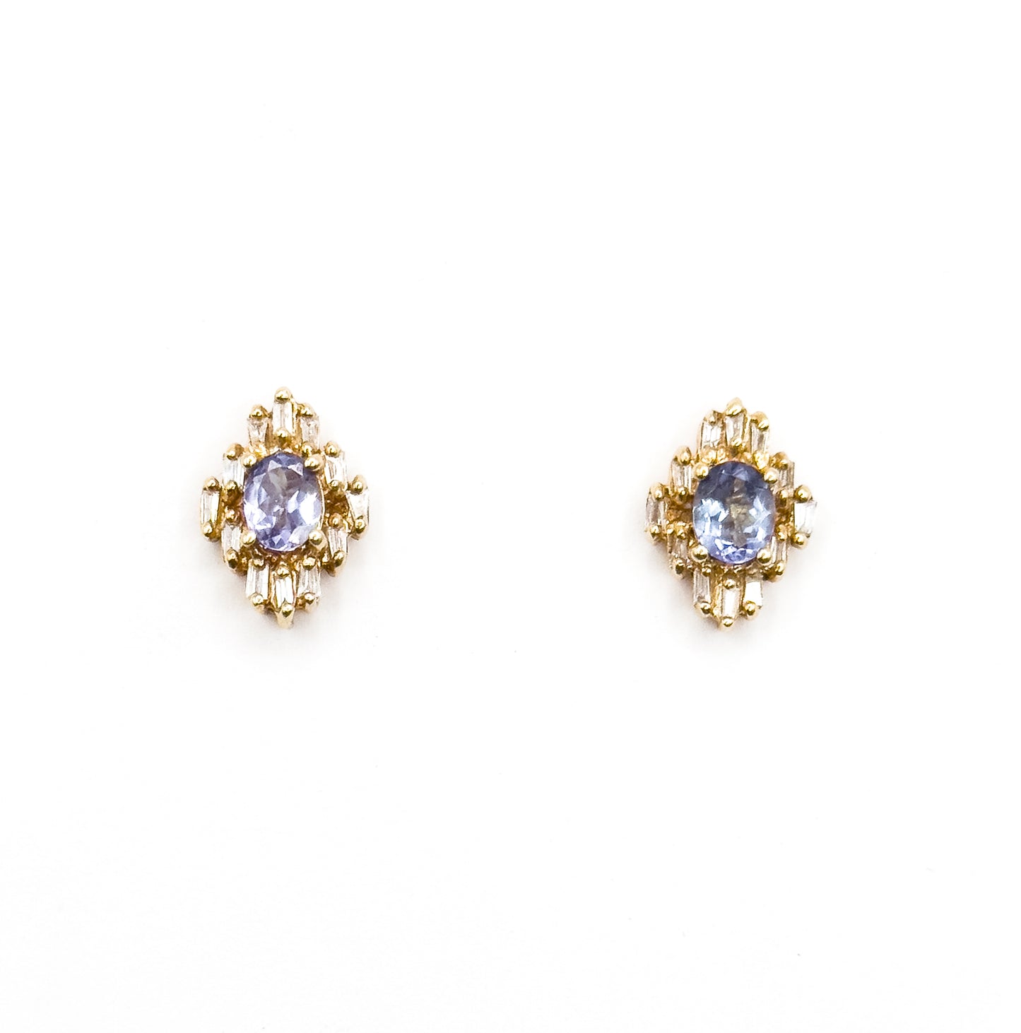 Vintage Tanzanite & Diamond Stud Earrings in 14K Gold