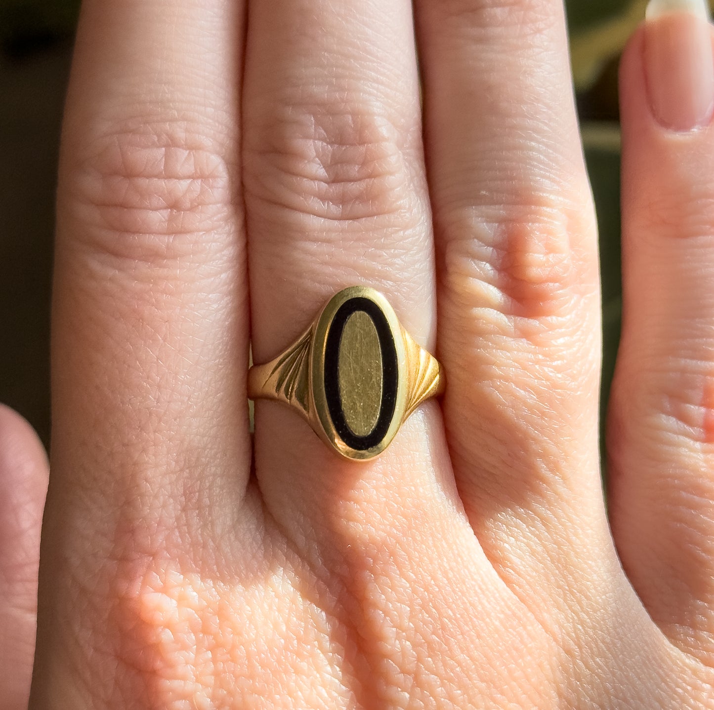 Vintage Onyx Inlay Signet Ring in 14K Gold