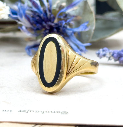 Vintage Onyx Inlay Signet Ring in 14K Gold