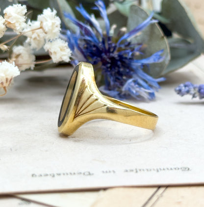 Vintage Onyx Inlay Signet Ring in 14K Gold