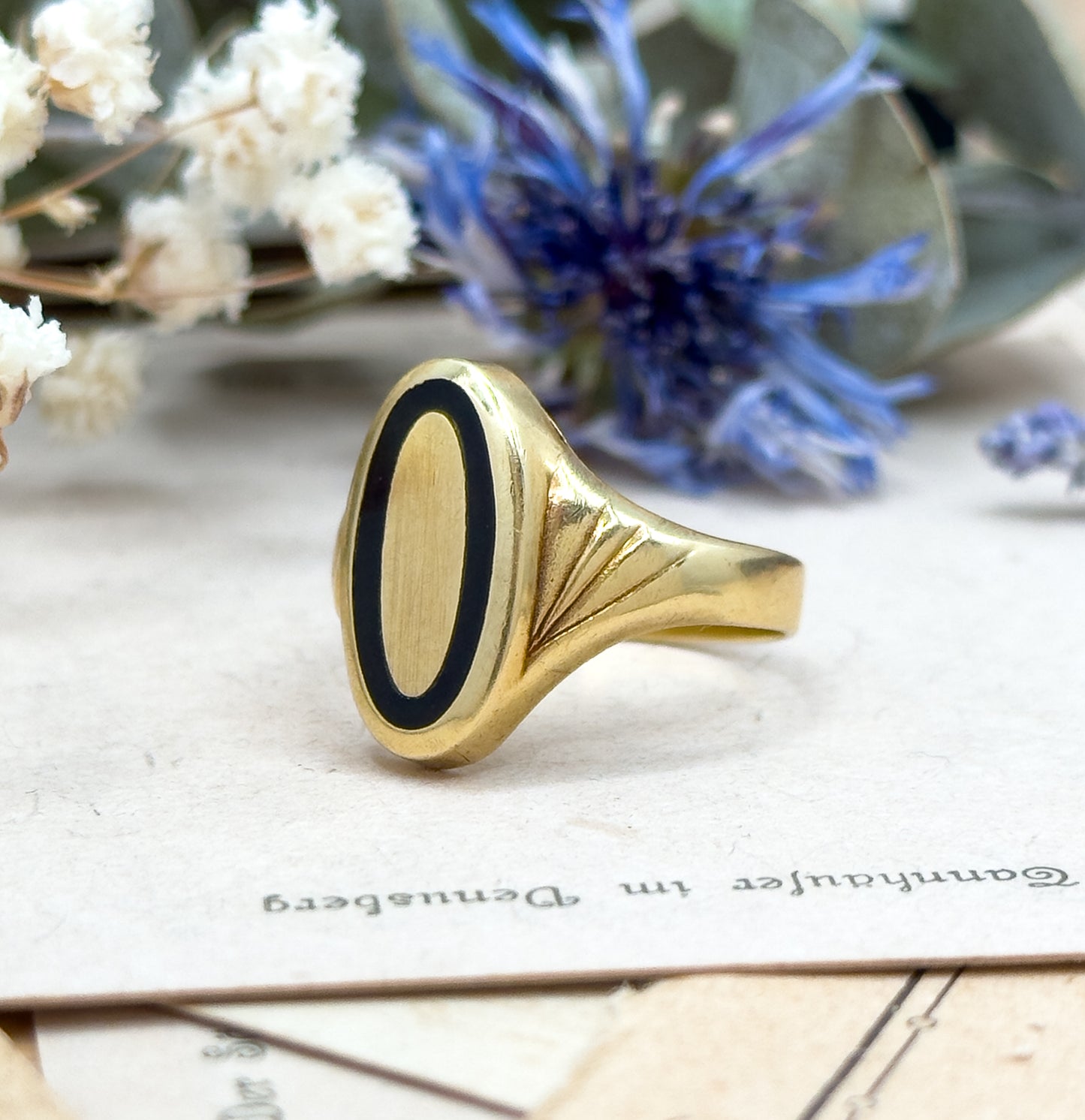 Vintage Onyx Inlay Signet Ring in 14K Gold