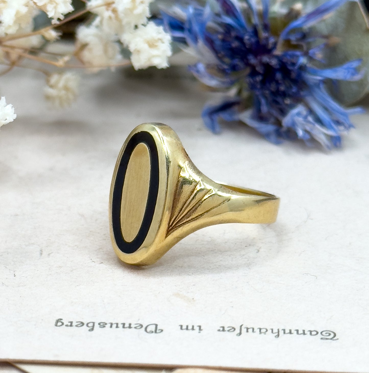 Vintage Onyx Inlay Signet Ring in 14K Gold