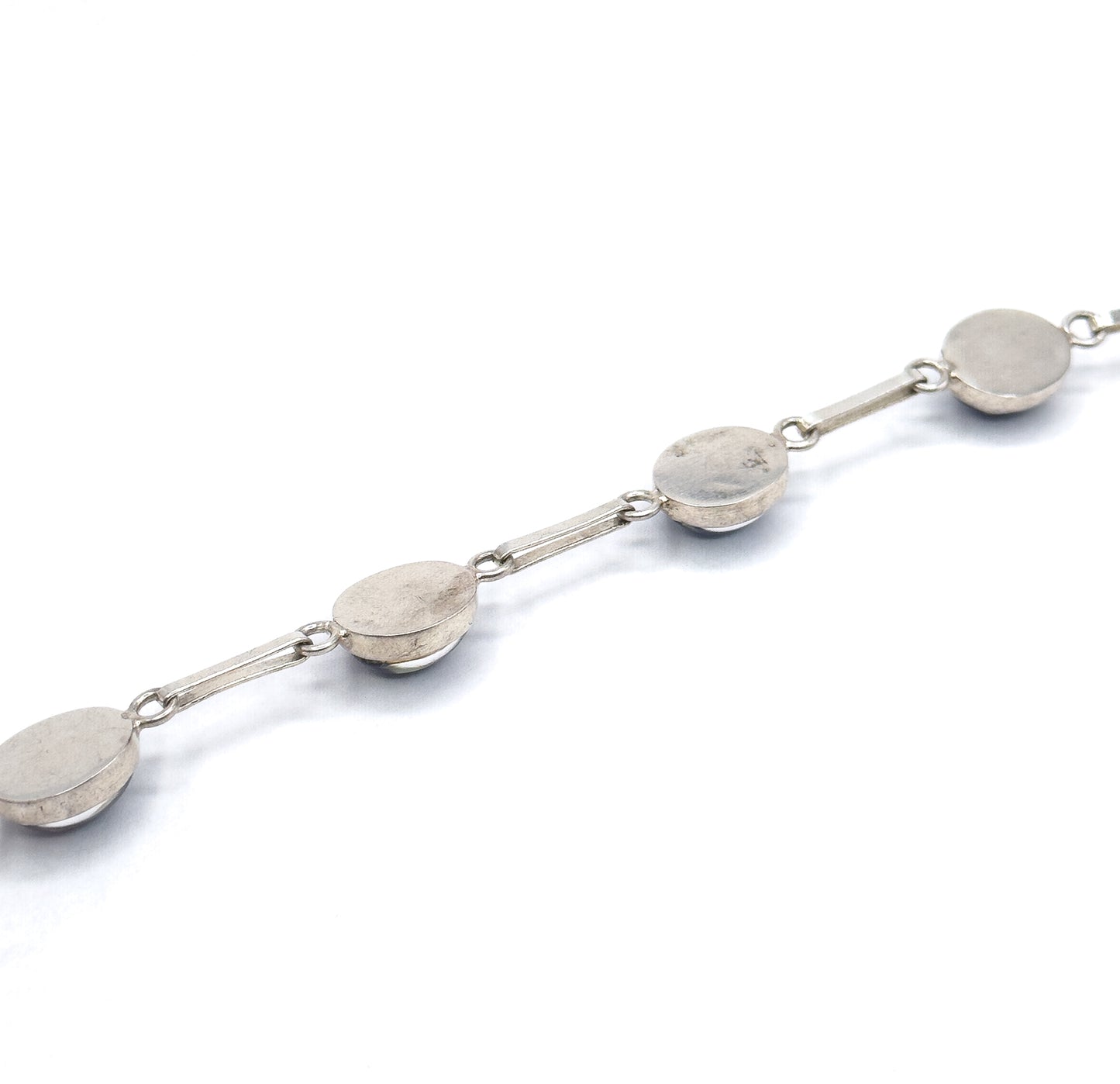 Vintage Navy Blue Foil Art Glass Bracelet in Silver