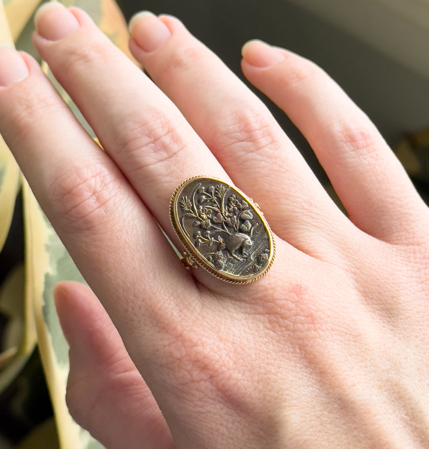 Antique Shakudo Ring in 14K Yellow Gold