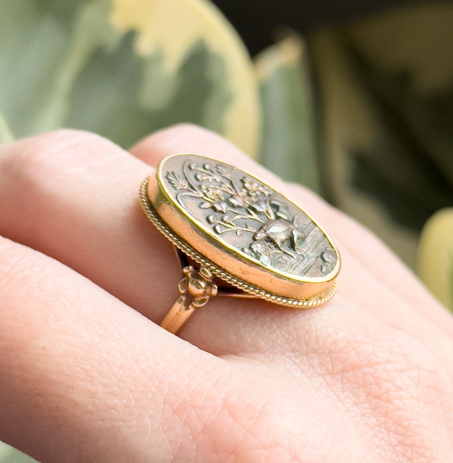 Antique Shakudo Ring in 14K Yellow Gold