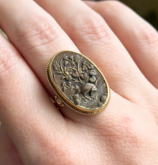 Antique Shakudo Ring in 14K Yellow Gold