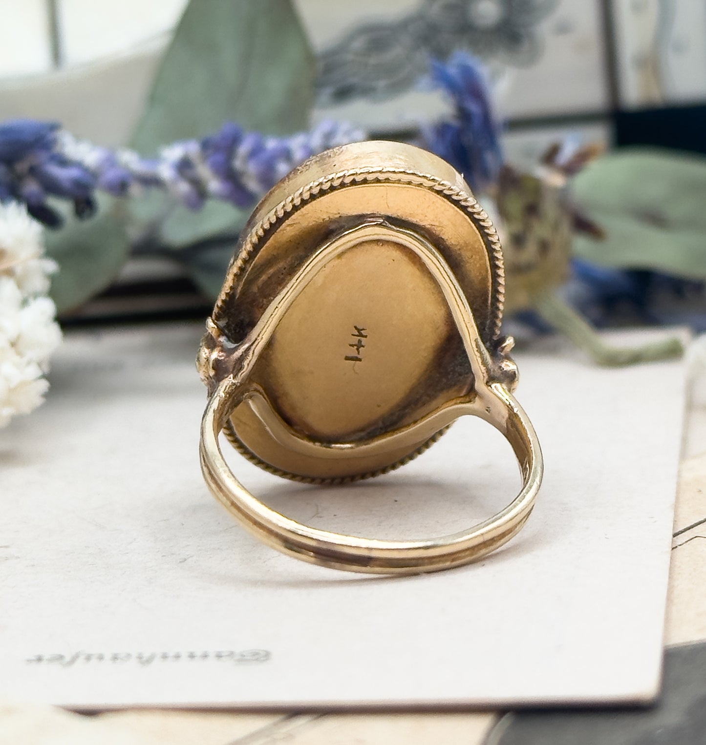 Antique Shakudo Ring in 14K Yellow Gold