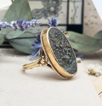 Antique Shakudo Ring in 14K Yellow Gold