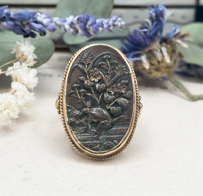 Antique Shakudo Ring in 14K Yellow Gold