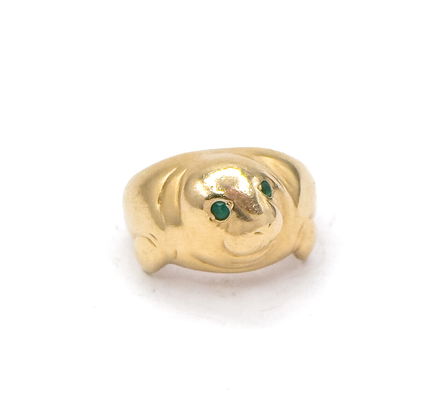 Amazing Vintage Manatee Ring in 14K Yellow Gold w Emerald Eyes