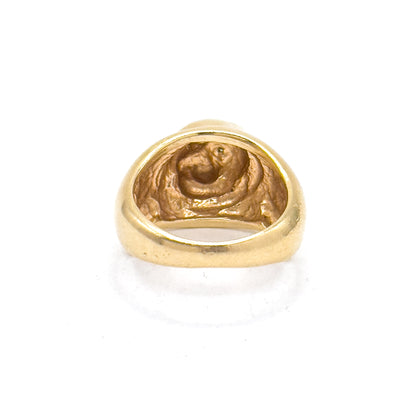 Amazing Vintage Manatee Ring in 14K Yellow Gold w Emerald Eyes