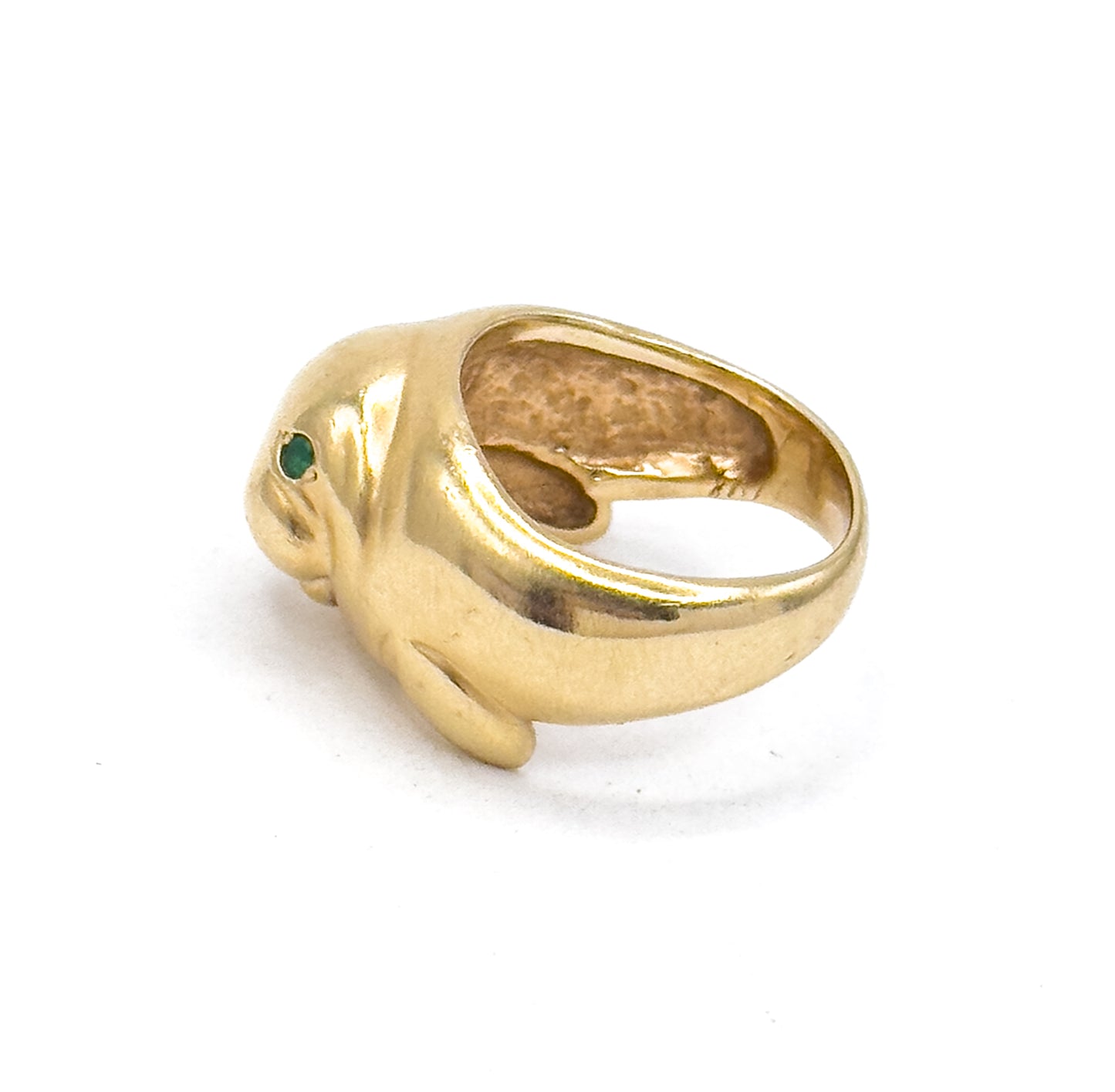Amazing Vintage Manatee Ring in 14K Yellow Gold w Emerald Eyes