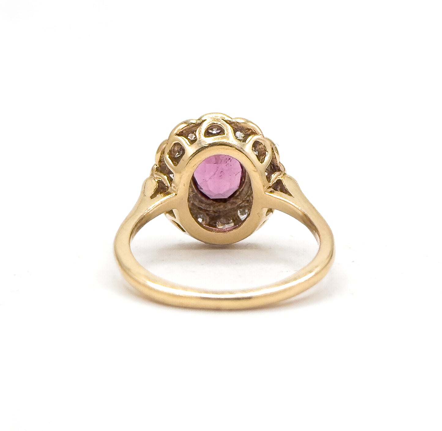 Vintage Pink Tourmaline & Diamond Halo Ring in 14K Yellow Gold