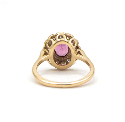 Vintage Pink Tourmaline & Diamond Halo Ring in 14K Yellow Gold