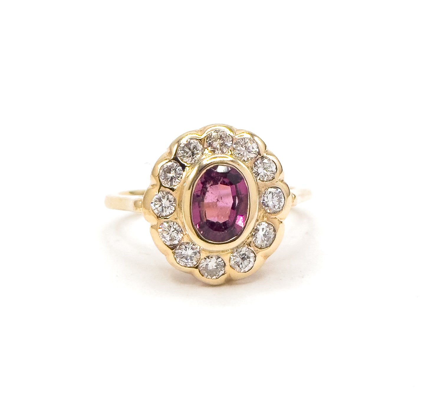 Vintage Pink Tourmaline & Diamond Halo Ring in 14K Yellow Gold
