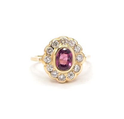 Vintage Pink Tourmaline & Diamond Halo Ring in 14K Yellow Gold
