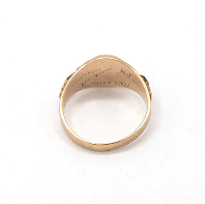 Edwardian Black Hilld Gold Engraved Signet Ring in 10K Rose Gold