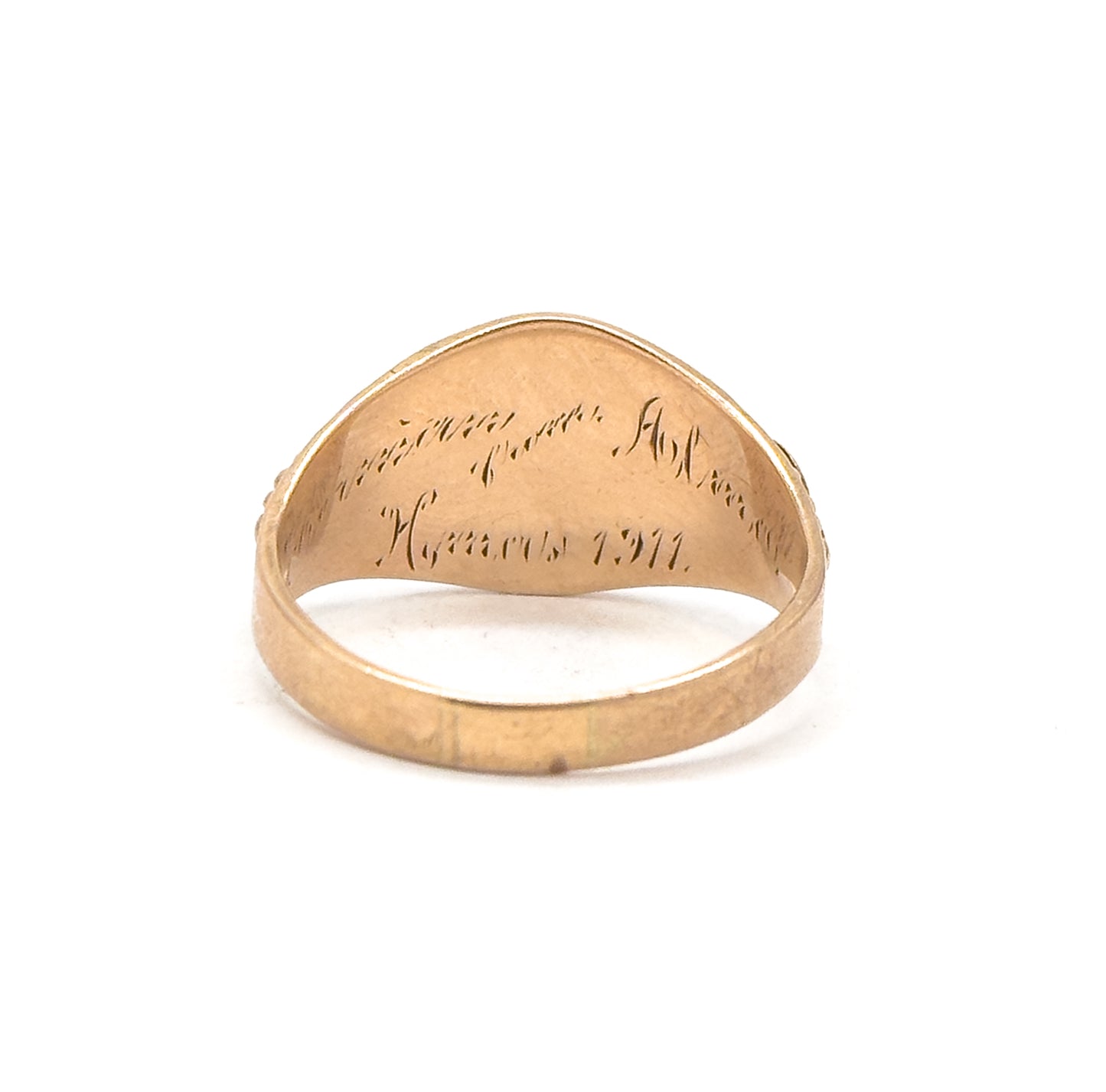 Edwardian Black Hilld Gold Engraved Signet Ring in 10K Rose Gold