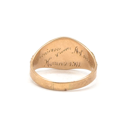 Edwardian Black Hilld Gold Engraved Signet Ring in 10K Rose Gold