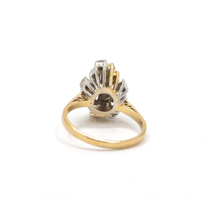 Vintage Green Tourmaline Marquise & Diamond Cluster Ring in 14K
