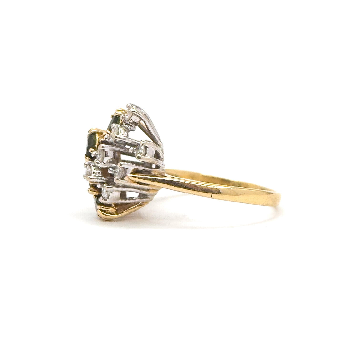 Vintage Green Tourmaline Marquise & Diamond Cluster Ring in 14K