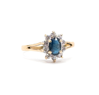 Vintage Oval Sapphire Ring with Synthetic Gem Halo in 10K Gold