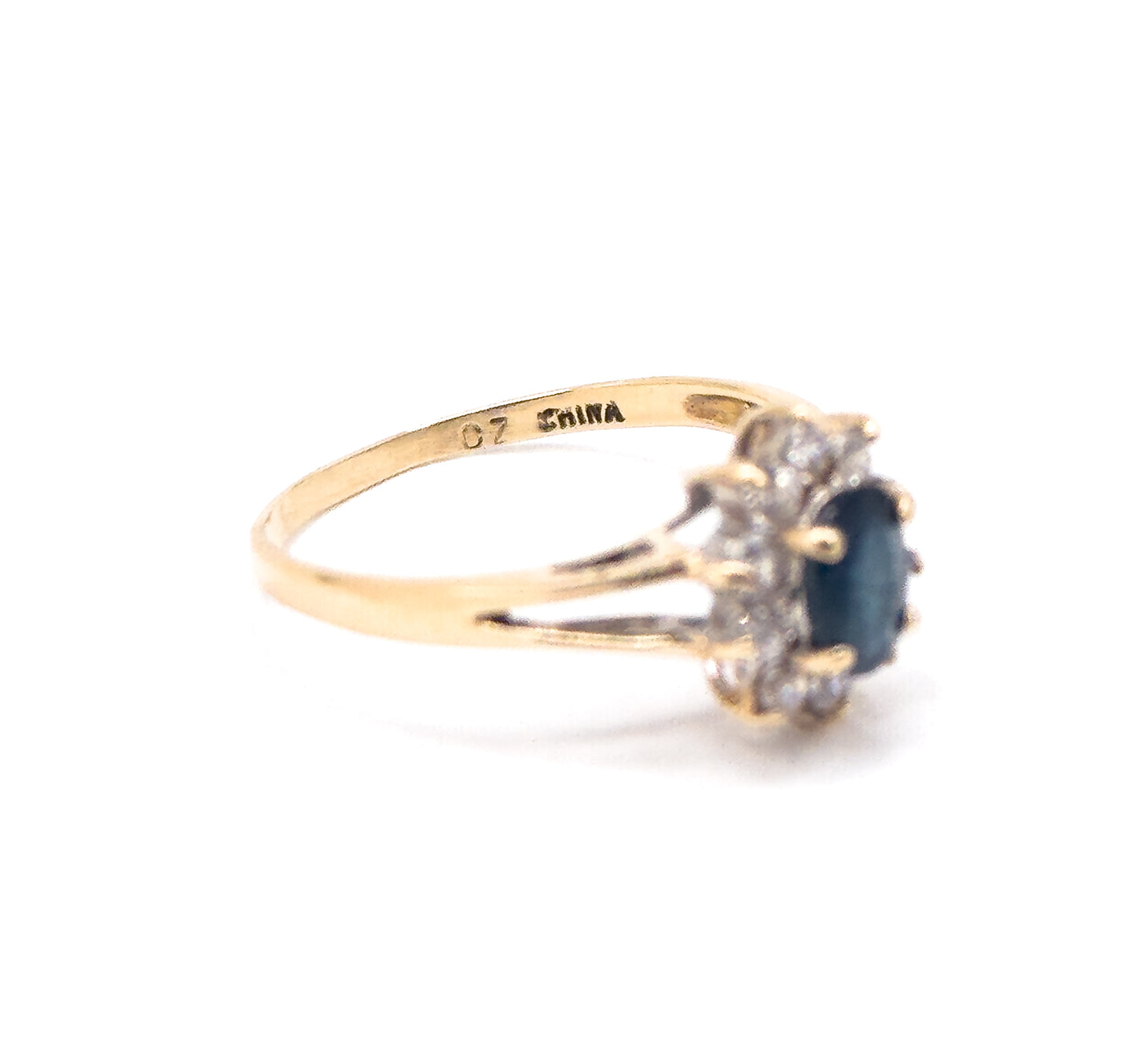 Vintage Oval Sapphire Ring with Synthetic Gem Halo in 10K Gold
