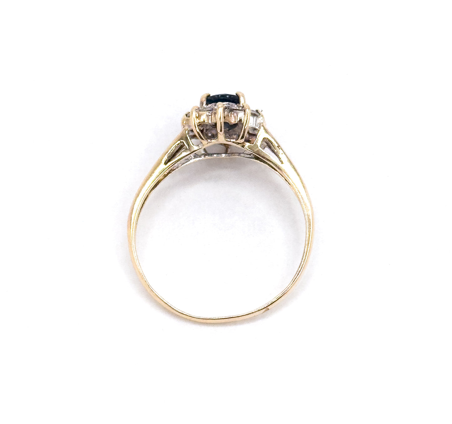 Vintage Oval Sapphire Ring with Synthetic Gem Halo in 10K Gold
