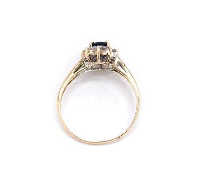 Vintage Oval Sapphire Ring with Synthetic Gem Halo in 10K Gold