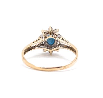 Vintage Oval Sapphire Ring with Synthetic Gem Halo in 10K Gold